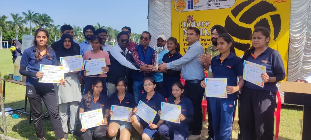 CDGI Girls Volleyball Team receiving the Inter-Nodal Championship certificates and runner-up trophy.
