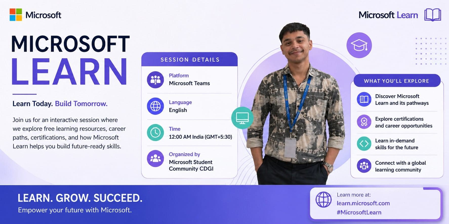 'Getting Started with Microsoft Learn' introduction slide presented by Abhijeet Goswami
