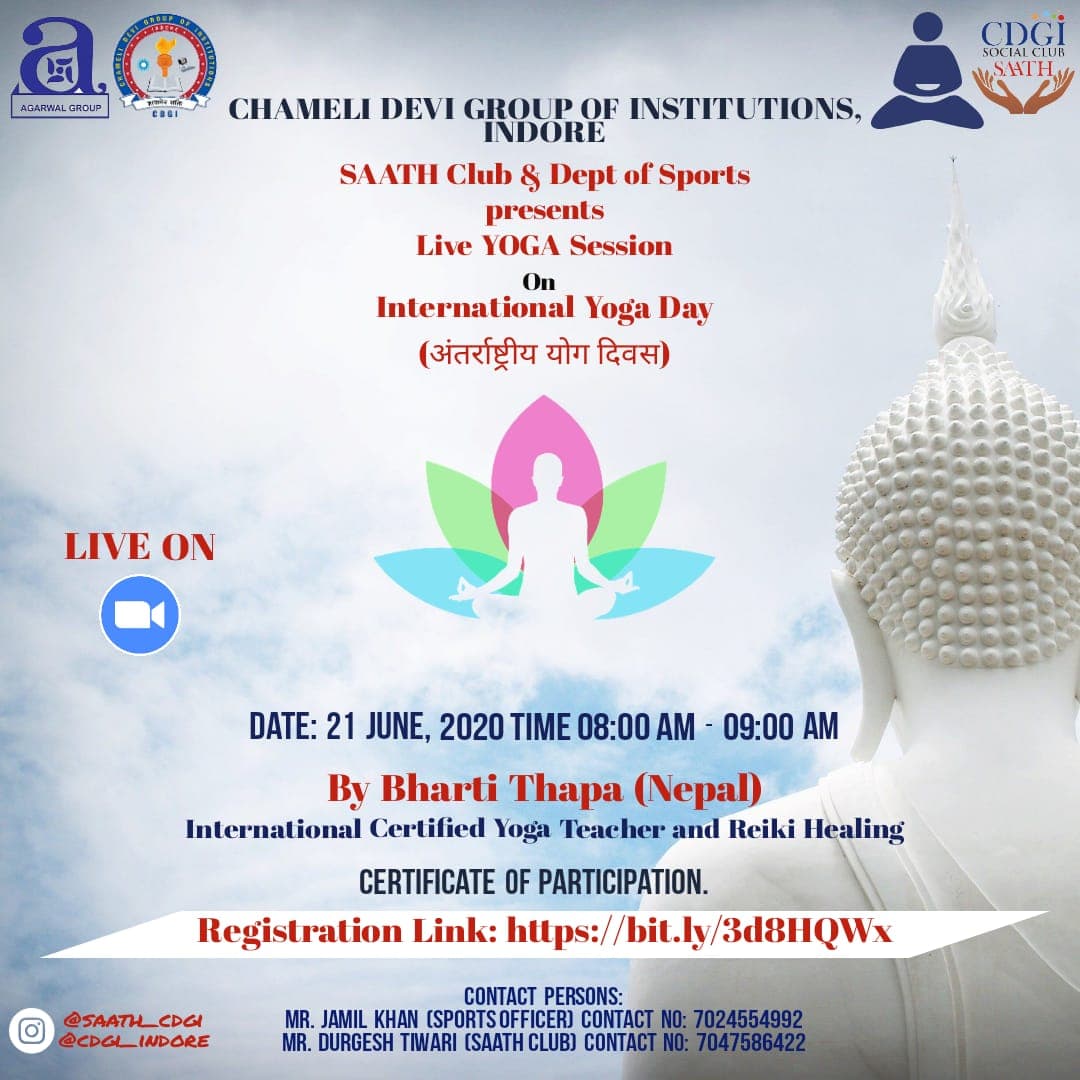 CDGI SAATH Social Activity Club & Dept. of Sports organized Live YOGA Session on occasion of International YOGA Day