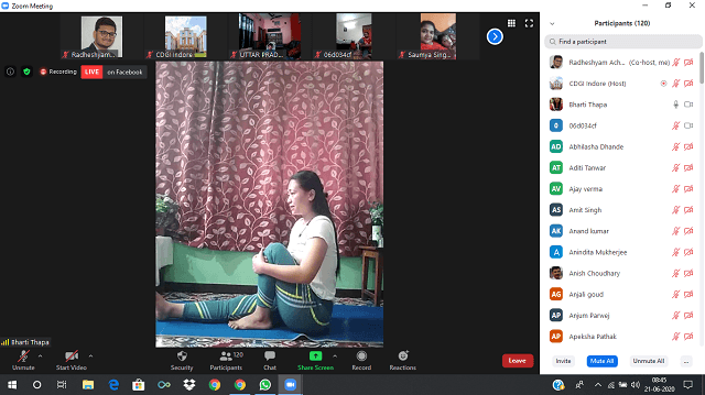 CDGI SAATH Social Activity Club & Dept. of Sports organized Live YOGA Session on occasion of International YOGA Day