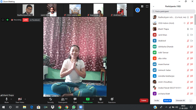 CDGI SAATH Social Activity Club & Dept. of Sports organized Live YOGA Session on occasion of International YOGA Day